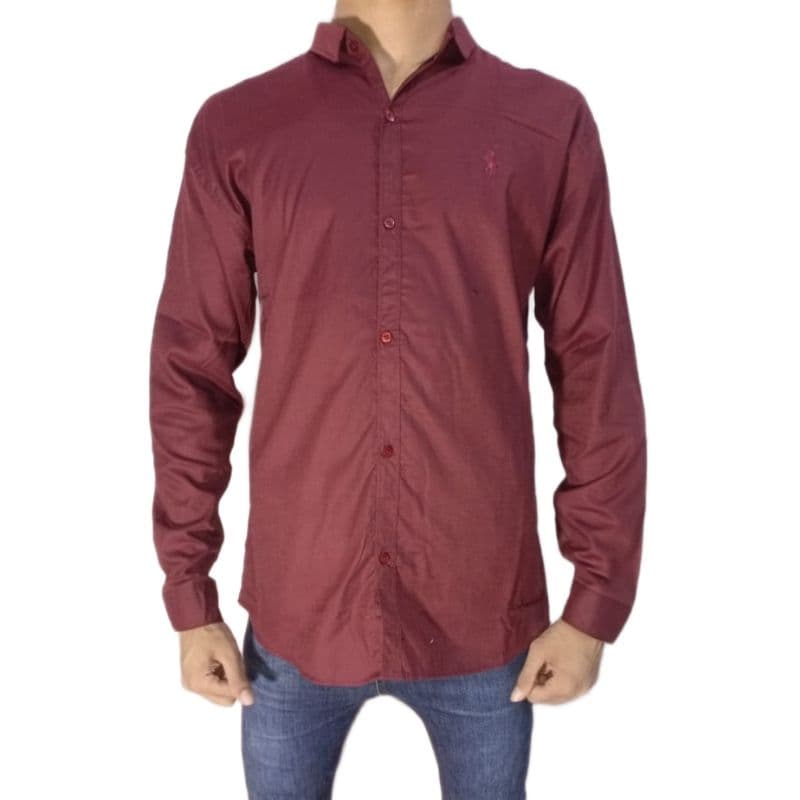 Men’s Bold Solid Shirt – Maroon, Long Sleeve, Cotton Blend