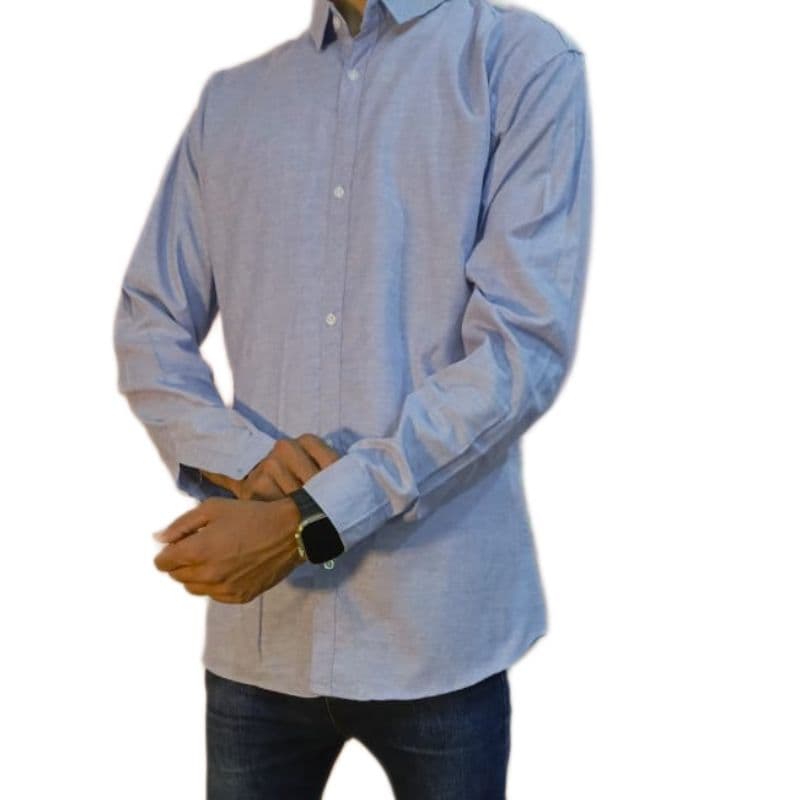 Men’s Soft Solid Shirt – Light Blue, Long Sleeve, Cotton Blend