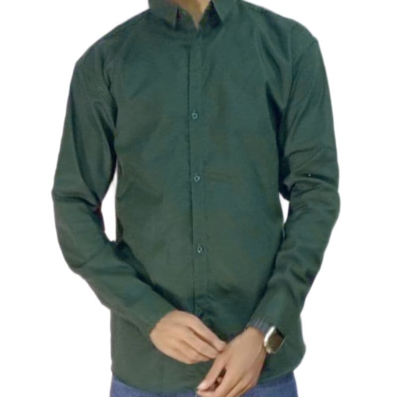Men’s Stylish Solid Shirt – Deep Green, Long Sleeve, Cotton Blend